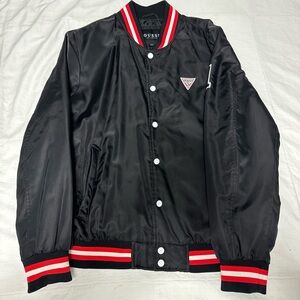 GUESS Black Bomber Jacket with Red Accents